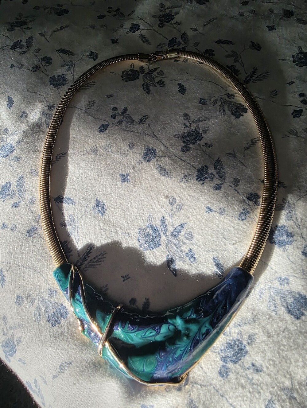 Elegant Gold, Blue, and Green Necklace